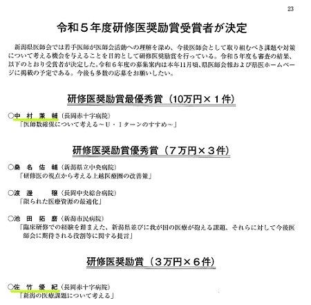 令和5年度研修医奨励賞受賞者抜粋HP用